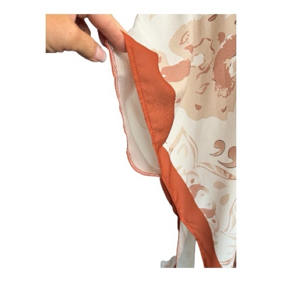 🤎🤍 EUC Bohemian Cream & Rust Print Chiffon Kimono Caftan Cover Up | OS - Picture 4 of 7